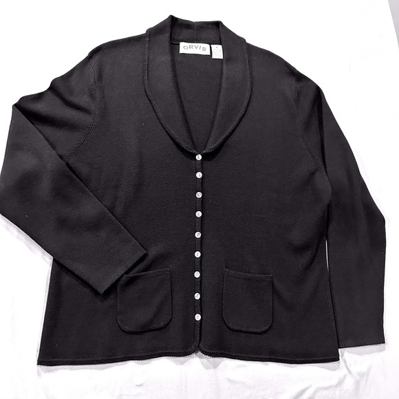 Orvis Sweaters - Orvis Women Navy Cotton Cashmere Shawl Collar Button Front Cardigan Sweater XL